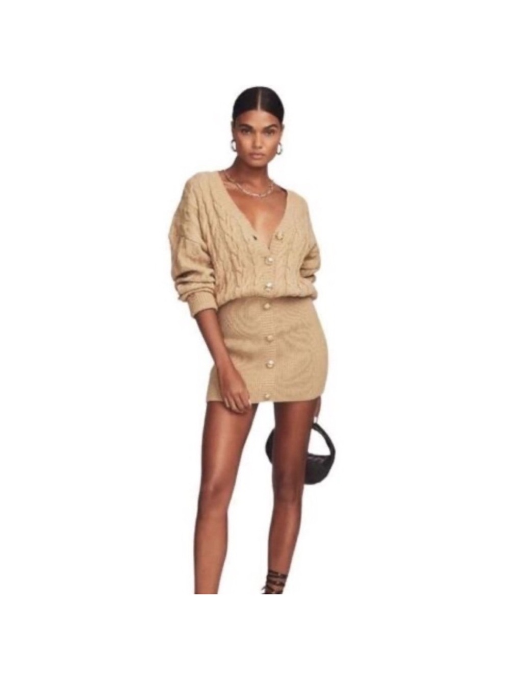 Retrofete Tala Cable Knit Cardigan Dress Woolf Blend Tan Size Medium